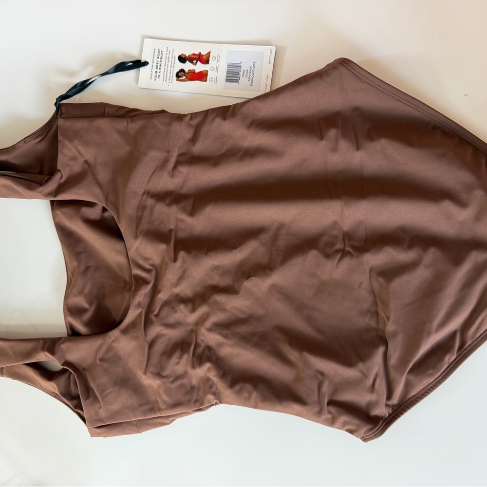 Stylest DreamSculpt Square Neck Brown One-Piece Swimsuit - Picture 4 of 6